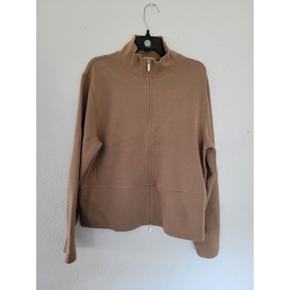 Facconable Tan Full Zip Mock Neck Jacket Mens Size Medium‎ Cotton Sweater #7